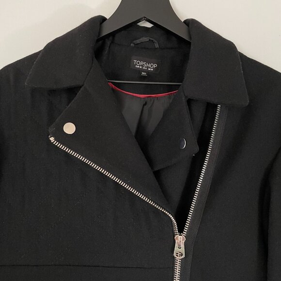 TopShop Black Coat Silver Asymmetrical Zipper - Picture 6 of 16